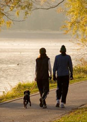 Couple dog walking Couple dog walking